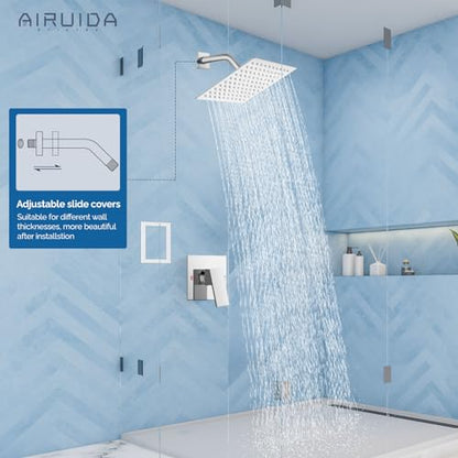 Airuida Shower Faucet Set,8 Inch Shower Valve Kit,Chrome Polish | Male Threads,Rough-in Valve Shower Trim Kit,Single Handle Control Shower Set - color: Chrome Polish, size: 8 Inch