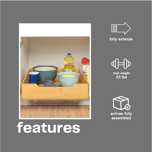 Household Essentials Glidez Bamboo and Steel Pull-Out/Slide-Out Storage Organizer for Under Cabinet Use - 1-Tier Design - Fits Standard Size Cabinet or Shelf, Natural - size: 20", style: Single Tier