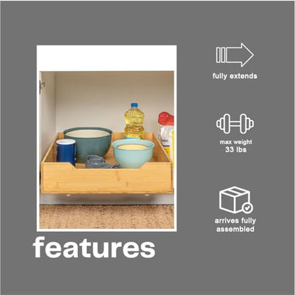 Household Essentials Glidez Bamboo and Steel Pull-Out/Slide-Out Storage Organizer for Under Cabinet Use - 1-Tier Design - Fits Standard Size Cabinet or Shelf, Natural - size: 20", style: Single Tier