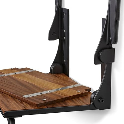 Silhouette Comfort Plus Folding Shower Seat with Armrests & Legs – Heavy-Duty Wall-Mounted Shower Bench, Teak Wood Seat with Black Frame - color: Black Frame, size: 18.73" x 15.25", style: Teak Wood
