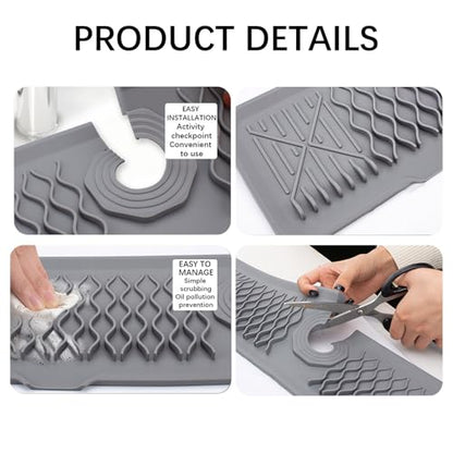 24 Inch Faucet Mat for Kitchen Sink Silicone Sink Splash Guard 5° Slope Faucet Draining Mat Dish Soap Sponge Holder Around Faucet Bathroom Gadgets Sink Accessories Drying Mats Organizer, Beige - color: Beige