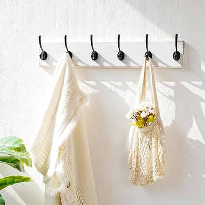 Coat Rack Wall: 24" Long, Patented, Heavy-Duty, 6-Double-Hooks Wooden Wall Mounted Coat Rack Coat Hanger Hook Rail for Winter Coats Hat Jacket Clothing, White & Black - color: White & Black, size: L=24"(1pcs)