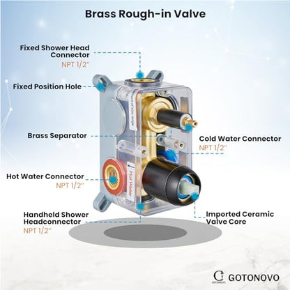 gotonovo Shower Faucet Set with Rough-in Valve Trim Kit,Oil Rubbed Bronze | 10 Inch Round Rain Showerhead with Handheld Spray,Bathroom Wall Mount Shower System Complete Combo,2-in-1 Diverter,All Metal - color: Bronze
