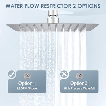 8 Inch Rain Shower Head Brushed Nickel - All Metal Stainless Steel 304, Ultra Thin Design, Square Rainfall Showerheads Modern Bathroom - Full Body Coverage Bath Shower - color: Brushed Nickel, size: 8 Inch Square