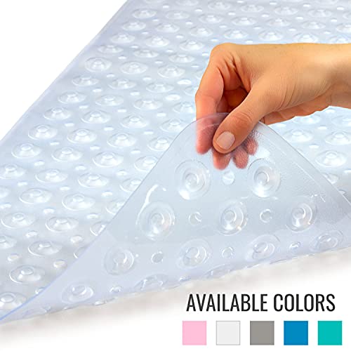 HealthSmart Bath Mat Extra Large No Slip Shower & Bathtub Mat with Suction Cups and Drain Holes for Anti-slip Grip, Machine Washable, Extra Large, 40 x 15.5, Clear (Pack of 1) - color: Clear, size: 40" x 15.5" (Rectangular)