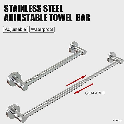 Towel Bar - Adjustable 304 Stainless Steel Towel Holder for Bathroom | Sturdy and Rustproof Wall Mounted Towel Rack for Bathroom Accessories(11.8inch-22.6inch) , Silver - color: Silver