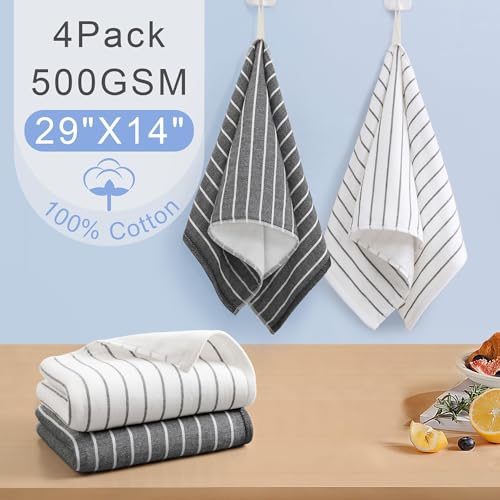 VOOVA & MOVAS Black Striped Hand Towels 4 Pack, 100% Cotton, 13x28 in | Great for Home Bathroom & Spa, Hanging Loops, 450GSM Thick, Ultra Absorbent & Quick Dry, Classic Black White Striped - color: White Black Stripe