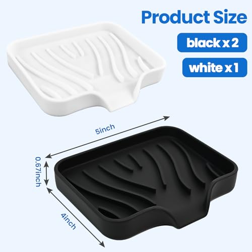3 Pack Silicone Soap Dish with Drain - Bar Soap Holder for Shower, Bathroom and Kitchen Sink Organize (2Pack Black + 1Pack White)
