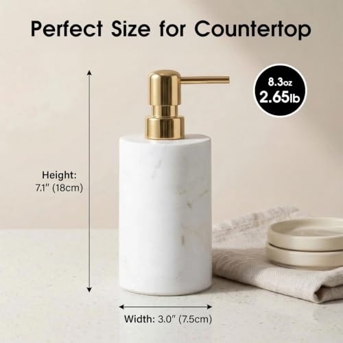 Marble Soap Dispenser, Hand Soap Dispenser for Bathroom Kitchen Countertop - Lotion and Liquid Soap Dispenser (1, White) - color: White