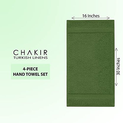 Chakir Turkish Linens 4 Piece Hand Towels, 100% Cotton Turkish Towels for Bathroom, Luxury Soft Absorbent Hand Towel Set, 16 x 30 Inches, Moss - color: Moss