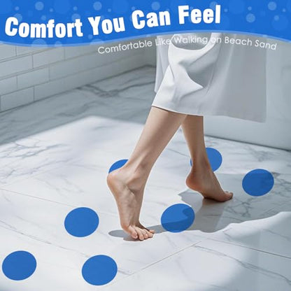 S&X 24 Pcs Non Slip Shower Stickers (Large 4" Round), Blue Anti Slip Grip Decals, High Traction Bathtub Dots, Durable Grit Stickers for Kids & Family Safety with Scraper - color: Blue, size: Round