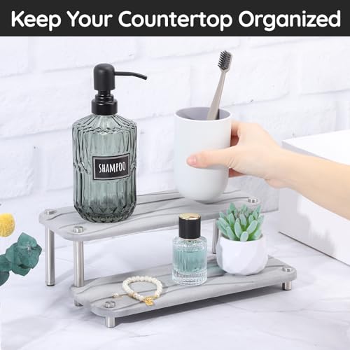 Segbeauty 2 Tier Quick Dry Diatomaceous Earth Stone Tray, 11x4.3in Water Absorbing Bathroom Tray Countertop Organizer Instant Drying Vanity Tray, Kitchen Counter Dish Soap Dispenser Rack Sponge Holder - color: Gray
