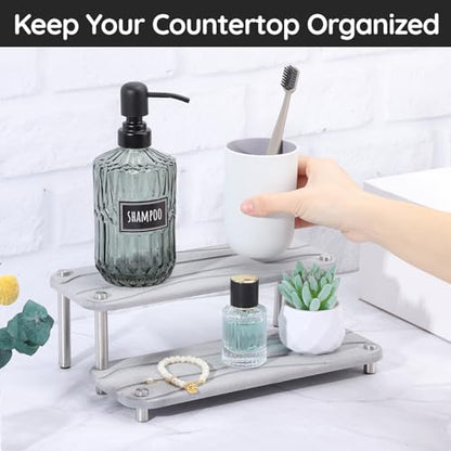 Segbeauty 2 Tier Quick Dry Diatomaceous Earth Stone Tray, 11x4.3in Water Absorbing Bathroom Tray Countertop Organizer Instant Drying Vanity Tray, Kitchen Counter Dish Soap Dispenser Rack Sponge Holder - color: Gray