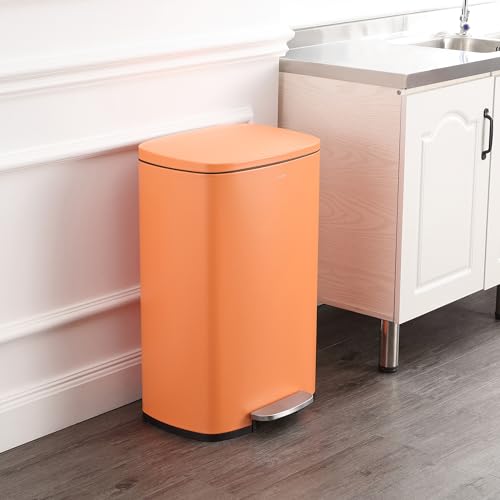 happimess Connor 2-Piece Iron Trash Can, Carrot Cake | 13.2 And 1.3 Gallons, Rectangular, Soft-Close Lid, Step Pedal, 20 Liners, 26" And 12" Height - color: Carrot Cake