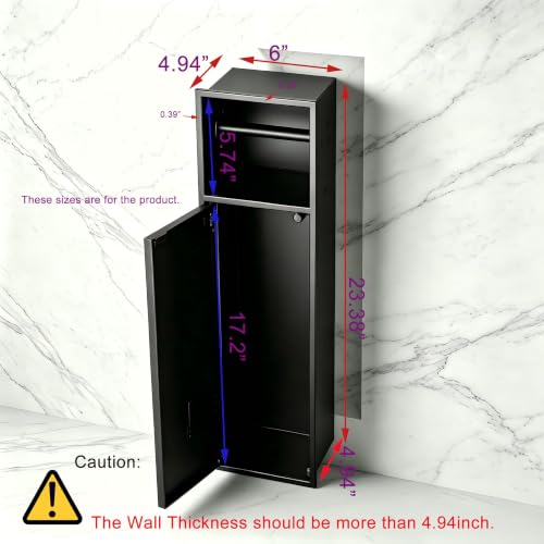 Recessed Toilet Paper Holder Plus Toilet Brush Storage,Black | Inner size 6*23.38*4.94in (L*H*D), Built-in Toilet Paper Dispenser, Modern and Space-saving, Includes Toilet Brush