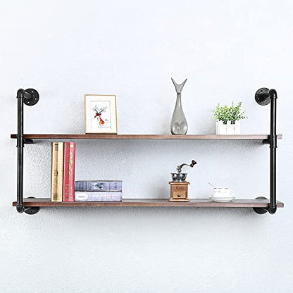 Industrial Pipe Shelves With Wood Planks,Rustic Pipe Shelving Wall Shelf | Metal Pipe Solid Pine Wood,Easy to Assemble,Wooden Board Thickness 0.78 In,For Bar Farmhouse Kitchen Office Bathroom,Bedroom - color: 2-layer, size: 48in