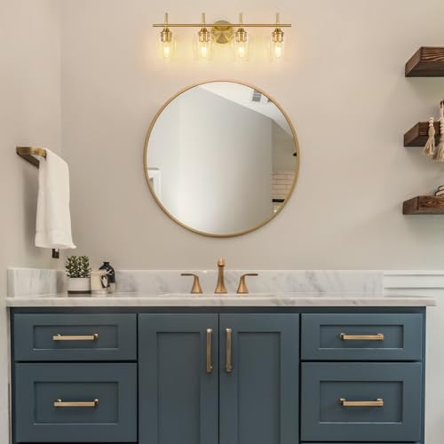foucasal Bathroom Light Fixtures 4-Light Gold Bathroom Vanity Light | Win Glass Clear Shade, Modern Wall Lights for Bathroom Bedroom Hallway Living Room (Gold, 4-Light) - color: Gold & Clear E26, size: 4-light