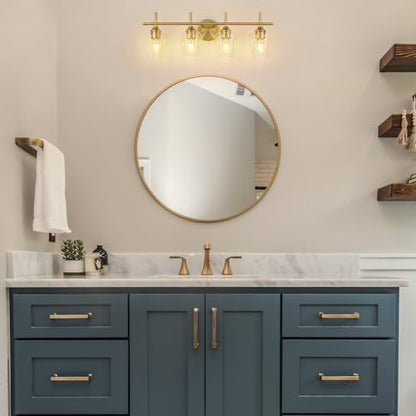 foucasal Bathroom Light Fixtures 4-Light Gold Bathroom Vanity Light | Win Glass Clear Shade, Modern Wall Lights for Bathroom Bedroom Hallway Living Room (Gold, 4-Light) - color: Gold & Clear E26, size: 4-light