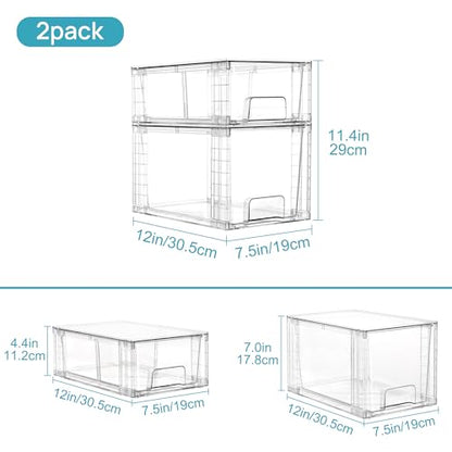 Vtopmart Clear Stackable Storage Drawers, 8 Pack Mixed Organizer Set | Medium and Small Pull-Out PET Drawers with Stackable Design for Flexible Organization, Cabinets, Closets, Pantry - style: 4 Medium+4 Small