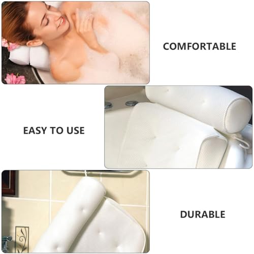 PRETYZOOM Non-Slip Bath Pillow with 6 Suction Cups, Air Mesh Tub Head and Neck Support for Adults, Spa Bathroom Cushion for Soaking and Relaxation