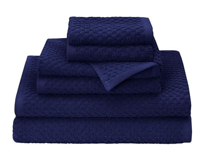COTTON CRAFT Euro Spa Waffle Weave 6 Piece Towel Set - 100% Cotton - Navy | 2 Oversized Luxurious Large Bath Towels, 2 Hand Towels, 2 Washcloths - Soft Plush Super Absorbent Low Lint Quick Dry - color: Navy, size: 6 Piece Towel Set