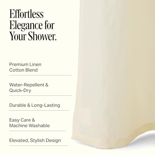 Stonebrigdge Linen Cotton Shower Curtain, 72x72 in, Alabaster | Linen Cotton Shower Curtain, 72 x 72 in, Fabric Bathroom Curtain Set, Machine Washable, Portugal - color: Alabaster