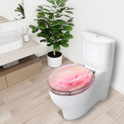 Round Toilet Seat Pink Flowers Bouquet light pink soft Resin Toilet Seat Slow Quiet Close with Quick-Release Hinges Toilet Seat with Cover Easy to Clean Install - color: Multi6, size: 16.5"x14.5"