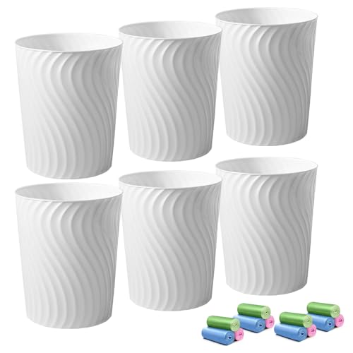 YGJT Small Trash Can, 6 Pack 1.8 Gallons Bathroom Trash Can with Trash Bags | Slim Waste Basket, Round Garbage Can, Plastic Trash Bin for Kitchen, Dorm, Bedroom, Office, Living Room|Compact Spaces(White) - color: White S, size: 6Pack