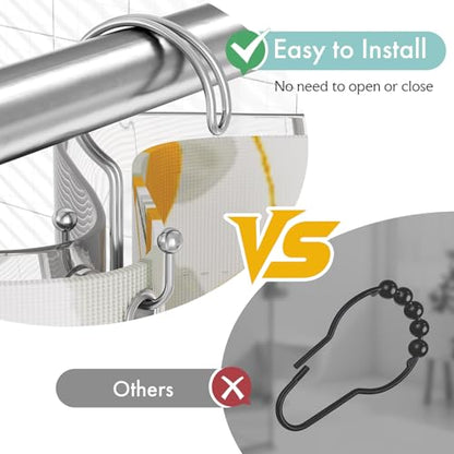 Bathway Shower Curtain Hooks Ring Chrome, 12 Pcs Double Sided Shower Hooks, Rust Proof Metal Shower Hooks for Bathroom, Anti-Drop Shower Rings for Shower Curtain & Liners - color: Chrome, style: Double-layer Shower Hooks