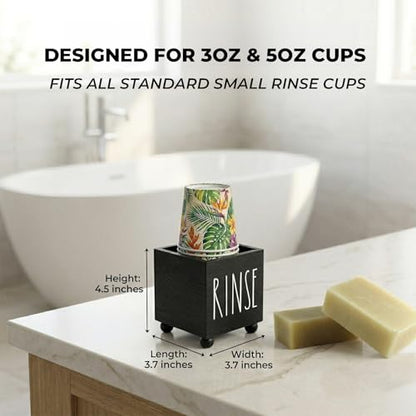Bathroom Cup Dispenser, Farmhouse Dixie Cup Holder, 3 oz 5 oz Paper Mouthwash Cup Storage Box, Wooden Disposable Cup Caddy, Water Dispenser Cup Holder for Counter top (Black) - color: Black