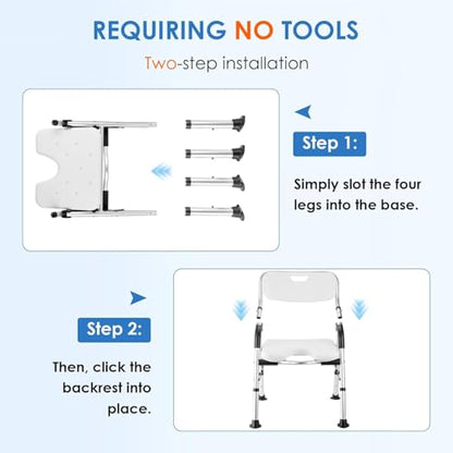 DEWEL Foldable Shower Chair for Elderly and Disabled, Folding Shower Seat with Armrests and Back Height Adjustable, Aluminum Alloy Bath Seat for Inside Shower, 330lbs Capacity(Gray) - color: Gray