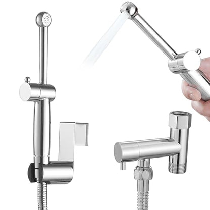Chrome Handheld Bidet Sprayer Brass Bathroom Toilet Sprayer Bidet | Handheld Bidet Sprayer Attachment Set for Toilet Baby Cloth Diaper Spraying Kit for Pet Bathing and Feminine Care BATHLAVISH - color: Chrome