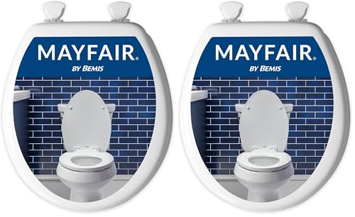 Mayfair Athens Toilet Seat, Easy Clean Hinges and Durable Wood Seat, Round, White (Pack of 2) - size: Round (Pack of 2)