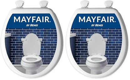 Mayfair Athens Toilet Seat, Easy Clean Hinges and Durable Wood Seat, Round, White (Pack of 2) - size: Round (Pack of 2)
