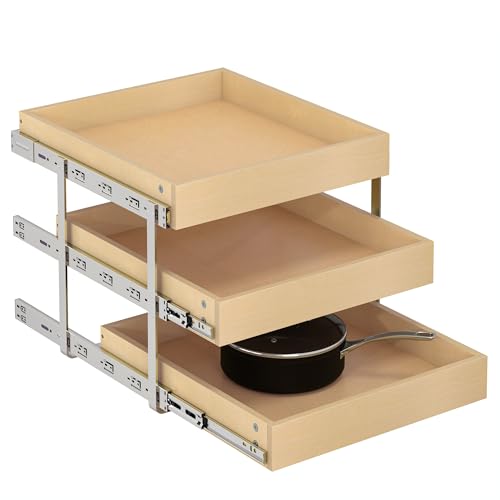 WelFurGeer 3-Tier Pull Out Cabinet Organizer with Soft Close, Heavy-Duty Slide Out Drawers for Cabinets, Pull Out Drawers for Cabinets, Bottom Mount Shelves for Kitchen, Pantry, Bathroom - size: 20''W x22''D