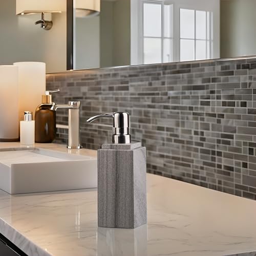 Hand Liquid&Lotion Soap Dispenser Pump Bottle Natural Marble for Kitchen Bathroom Countertop Laundry Room Holds Dish Soap Shampoo Laundry Liquid Shower Gel (Grey Sand) - color: Grey Sand
