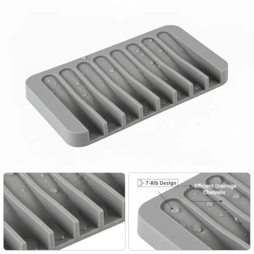 Asltw 2 PCS Soap Holder, Self Draining Soap Dishes, Premium Silicone Soap Holder, Bathroom, Kitchen, Sponges, Keep Soaps Bars Dry Clean, Extend Life Easy Clean Non - Slip Design