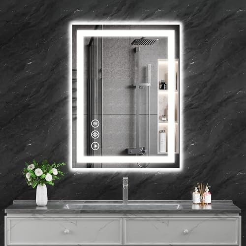 Koonmi 32x24 LED Bathroom Mirror, Shatterproof Mirror with Light | 90CRI Vanity Mirror with Anti-fog Backlit + Front Lit, 3 Color, Easy Install for Bathroom Hotel (IP65) - size: 24"L x 32"W