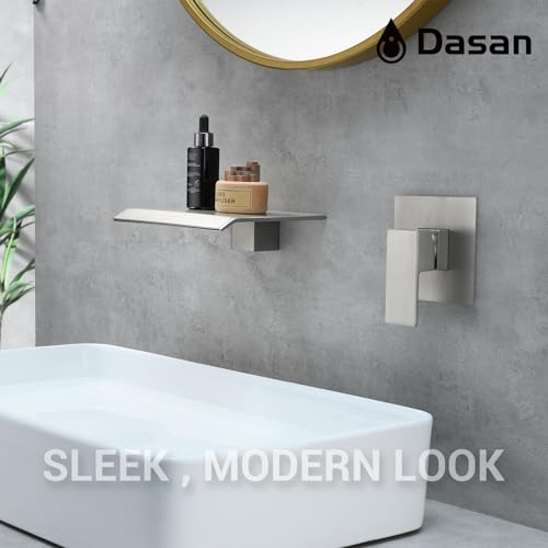DASAN Wall Mount Waterfall Bathroom Faucet Brushed Nickel in Wall Sink Faucet, Single Handle Wall Mounted Modern Faucet for Bathroom with Upgraded Rough in Valve, DA-TFD3BN-NH - color: Brushed Nickel