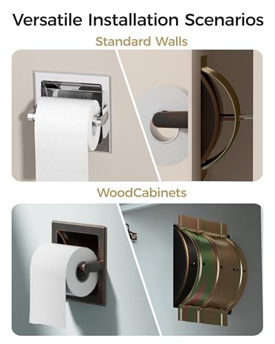 Recessed Toilet Paper Holder Wall Mounted Oil Rubbed Bronze | 304 Stainless Steel Post Pivoting Design Easy to Change Roll, in Wall Toilet Paper Holder for Mega Roll for Bathroom - color: Oil Rubbed Bronze
