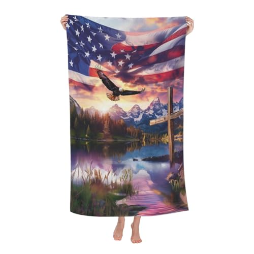 Cool Eagle Beach Towel, 32x52in Microfiber Quick Dry Patriotic American Flag Cross Mountain Bath Towels, Soft Lightweight Oversized Sand Free, for Travel Pool Swimming Gym Decor, Gifts - color: Eagle