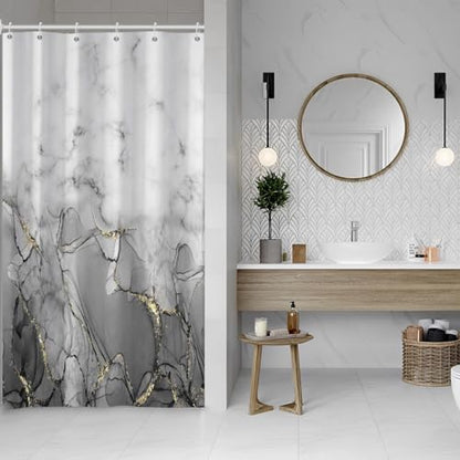 Gray Marble Stall Waterproof Shower Curtain 36x72 inches | RV Small Shower Curtain Set for Bathroom, Abstract Modern, Machine Washable, Easy to Install with Hooks, Ombre White Grey - color: Grey, size: 36"W x 72"L (Pack of 1)