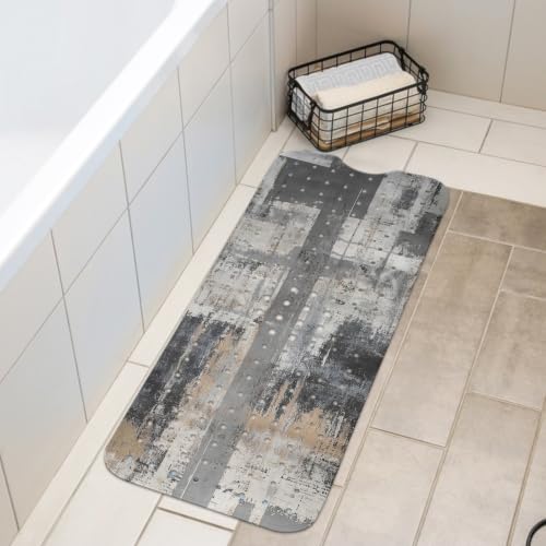 LNOND Grey and Brown Bathtub Mat Non Slip, 40 X 16 Inch Tub Mat for Bathroom, Abstract Art Bath Tub Shower Mat with Drain Holes and Suction Cups - color: Grey and Brown