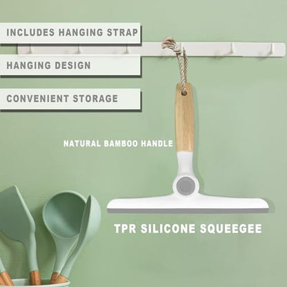 NBGYTECH Window Squeegee Household Cleaning Scraper Handheld Squeegee for Shower Glass Door Mirror Car Windshield (White Bamboo Handle) - color: White Bamboo Handle