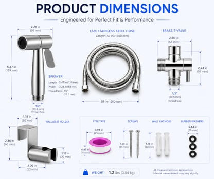 Multifunctional 304 Stainless Steel Bidet Sprayer for Toilet- Bathroom Handheld Bidet Jet Water Sprayer for Feminine Wash, Cloth Diaper with Hose and Toilet Mount - Muslim Shower - All-in-One!