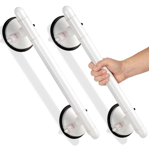 Foxrino 18.3" Suction Grab Bars for Shower, Visual Red Lock, 350LBS No-Drill Bathroom Safety Handle for Seniors, Elderly & Pregnancy, 2 Pack - size: 18.3"