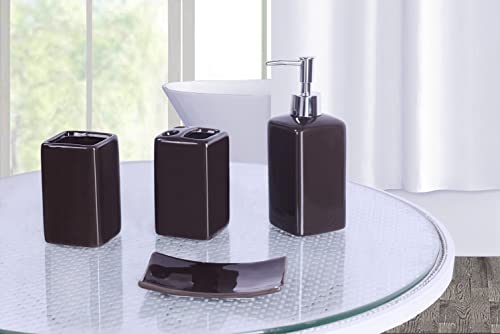 Bathroom Countertop Accesory Set 4 Piece Solid Ceramic (Brown Coffee) - style: Brown Coffee