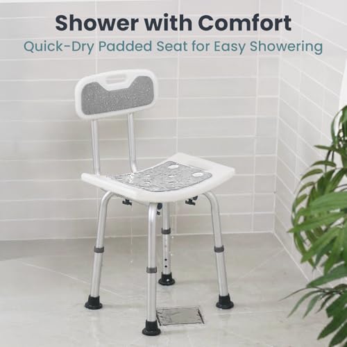 Pelegon Shower Chair for Inside Shower, Shower Bench with Back, Adjustable 15-19 in Height, Non-Slip Feet, Rust-Resistant Aluminum Bath Seat for Elderly and Disabled, 300 lb Capacity - Grey - color: Grey