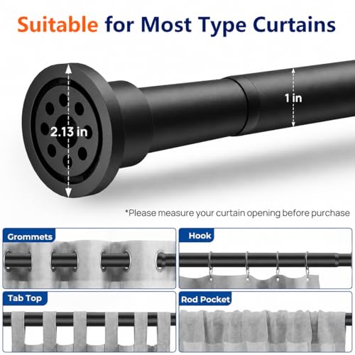 ALLZONE Adjustable Tension Curtain Rod, 2 Pack 42 to 78 Inches, Spring Loaded Curtain Rods No Drilling, Renter Friendly Tension Rod for Windows, Shower, Closet, No Drill, Non-Slip, Black - color: Black, size: 42-78 Inches 2 Pack