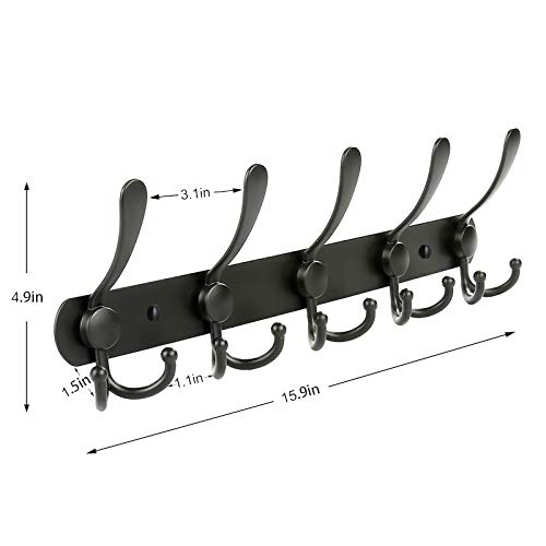 Wall Mount Coat Rack, Heavy Duty Stainless Steel Rack with 5 Tri Hooks for Hanging Coats Hat Towel Purse Robes for Kitchen, Bedroom, Bathroom, Entryway (Black, 2 Packs) - color: Black